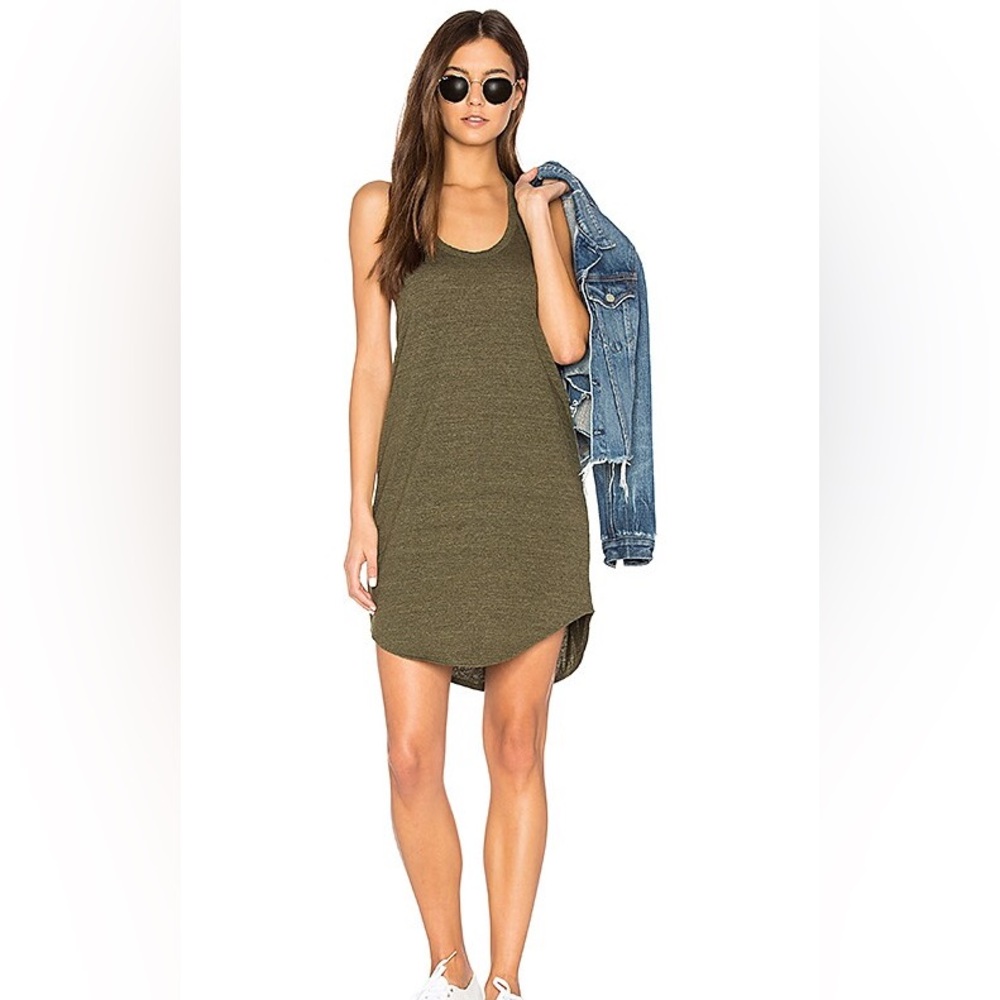 Chaser Triblend T Back Shirttail Mini Dress Dark Olive Revolve Medium NWT NEW - Picture 1 of 4